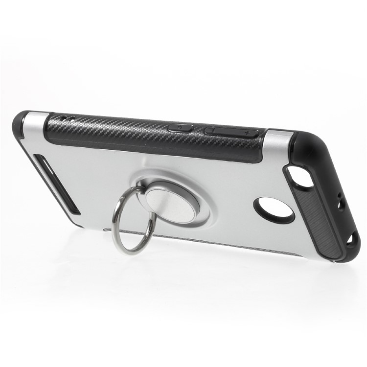 Magnetic Ring TPU PC Hybrid Case with Kickstand for Xiaomi Redmi 3s - Silver-2