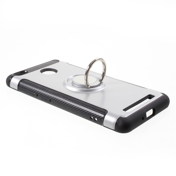 Magnetic Ring TPU PC Hybrid Case with Kickstand for Xiaomi Redmi 3s - Silver-3