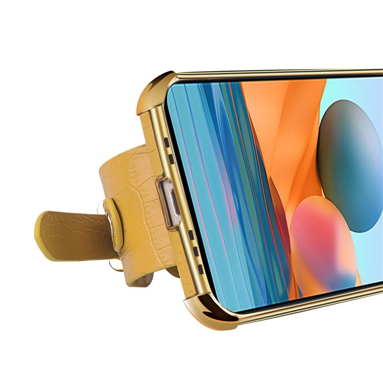 6D Electroplated Crocodile Texture Wrist Strap Design Leather Coated TPU Phone Protective Case for Xiaomi Redmi Note 10 Pro - White-10