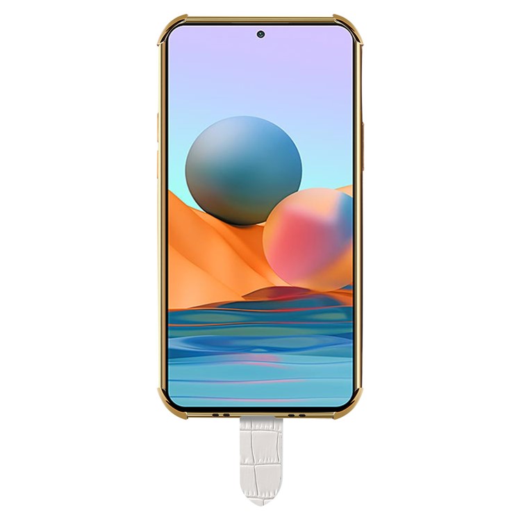 6D Electroplated Crocodile Texture Wrist Strap Design Leather Coated TPU Phone Protective Case for Xiaomi Redmi Note 10 Pro - White-3