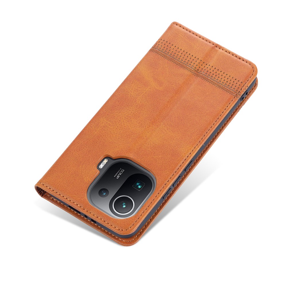 AZNS Auto-absorbed Magnetic Leather Case Stand Wallet Phone Shell for Xiaomi Mi 11 Pro - Brown-11