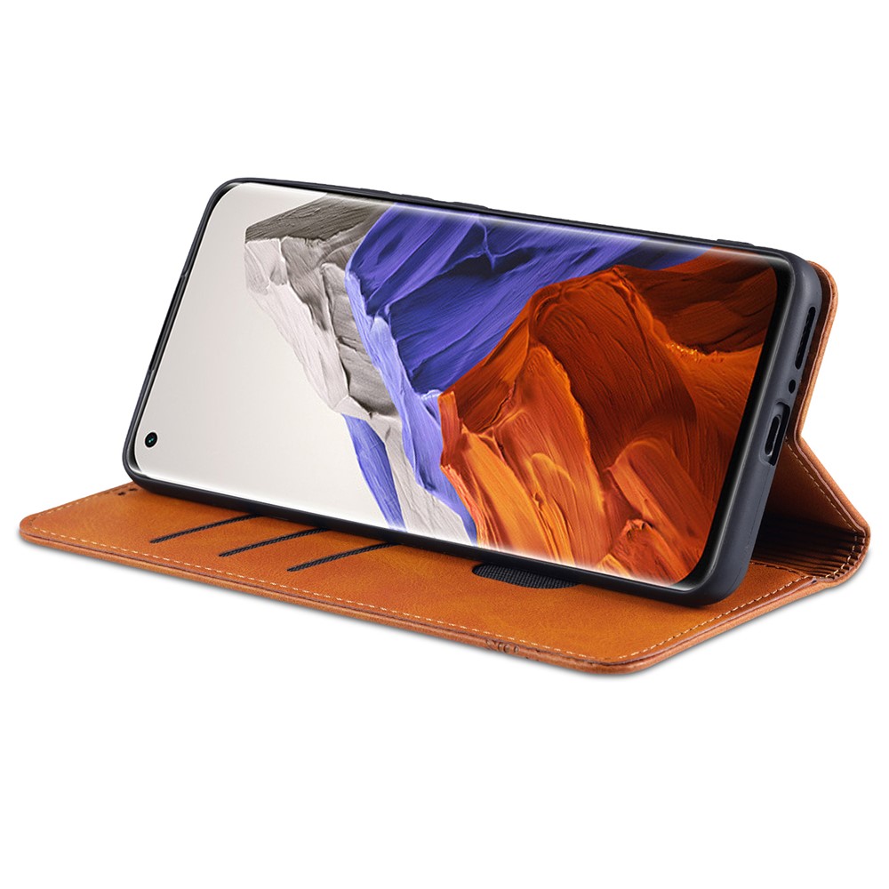 AZNS Auto-absorbed Magnetic Leather Case Stand Wallet Phone Shell for Xiaomi Mi 11 Pro - Brown-3