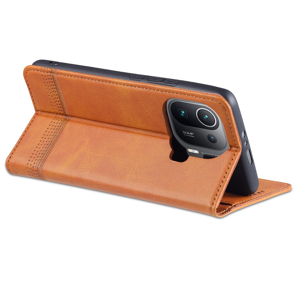 AZNS Auto-absorbed Magnetic Leather Case Stand Wallet Phone Shell for Xiaomi Mi 11 Pro - Brown-4
