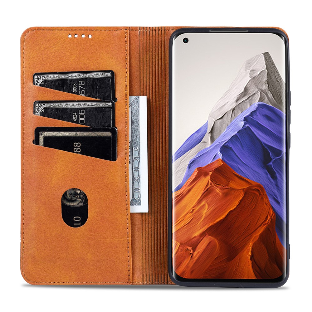 AZNS Auto-absorbed Magnetic Leather Case Stand Wallet Phone Shell for Xiaomi Mi 11 Pro - Brown-5