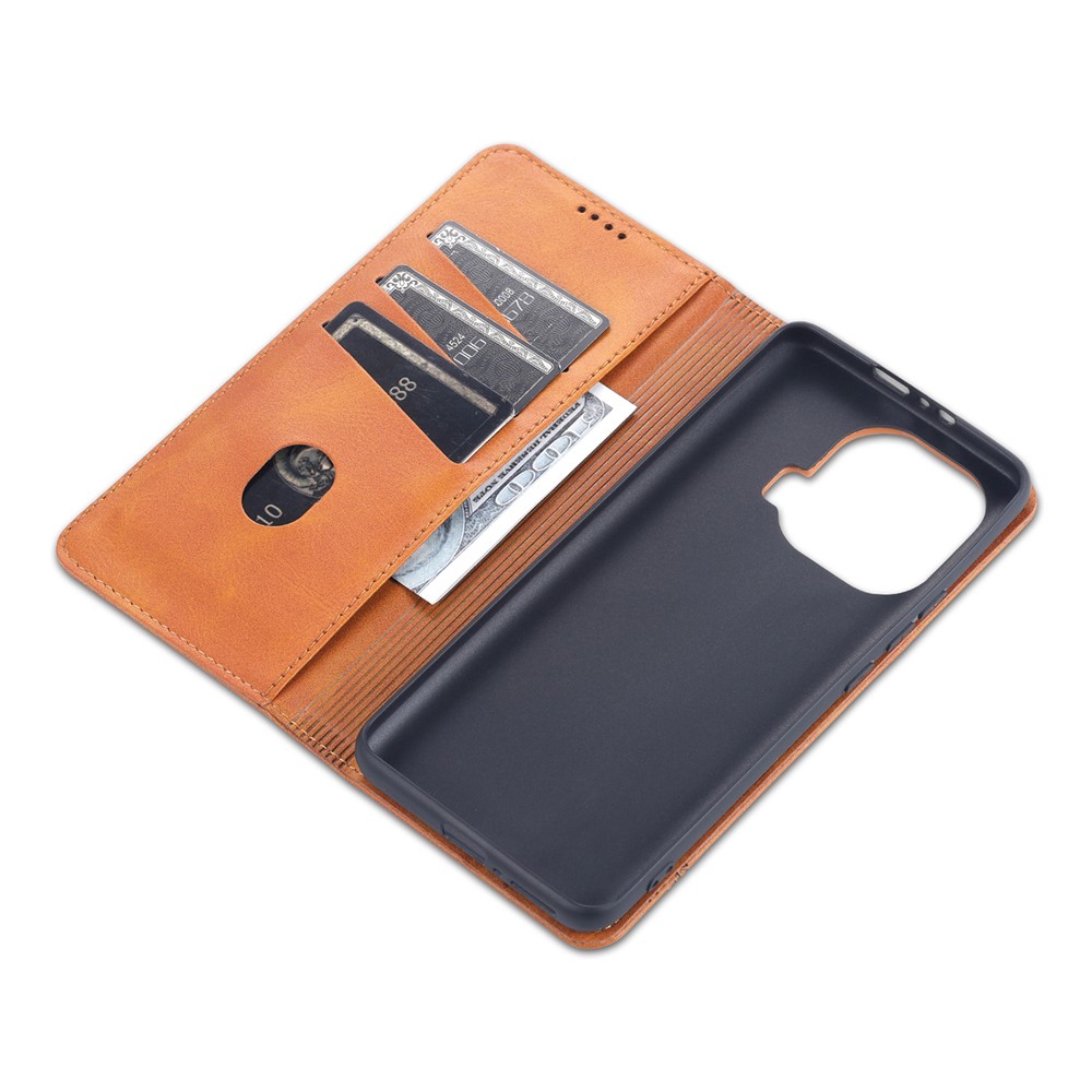 AZNS Auto-absorbed Magnetic Leather Case Stand Wallet Phone Shell for Xiaomi Mi 11 Pro - Brown-6
