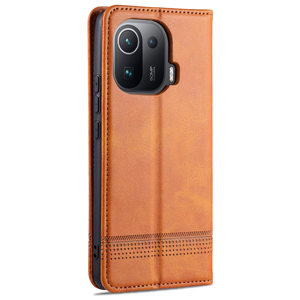 AZNS Auto-absorbed Magnetic Leather Case Stand Wallet Phone Shell for Xiaomi Mi 11 Pro - Brown-9