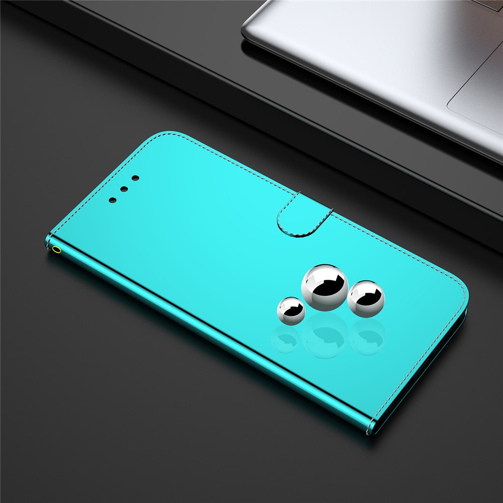 Mirror-like Surface Wallet Stand Leather Case for Xiaomi Mi 11 Lite 4G/5G - Cyan-2