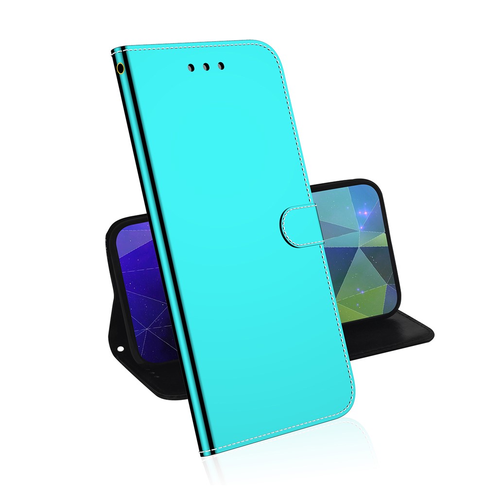 Mirror-like Surface Wallet Stand Leather Case for Xiaomi Mi 11 Lite 4G/5G - Cyan-5