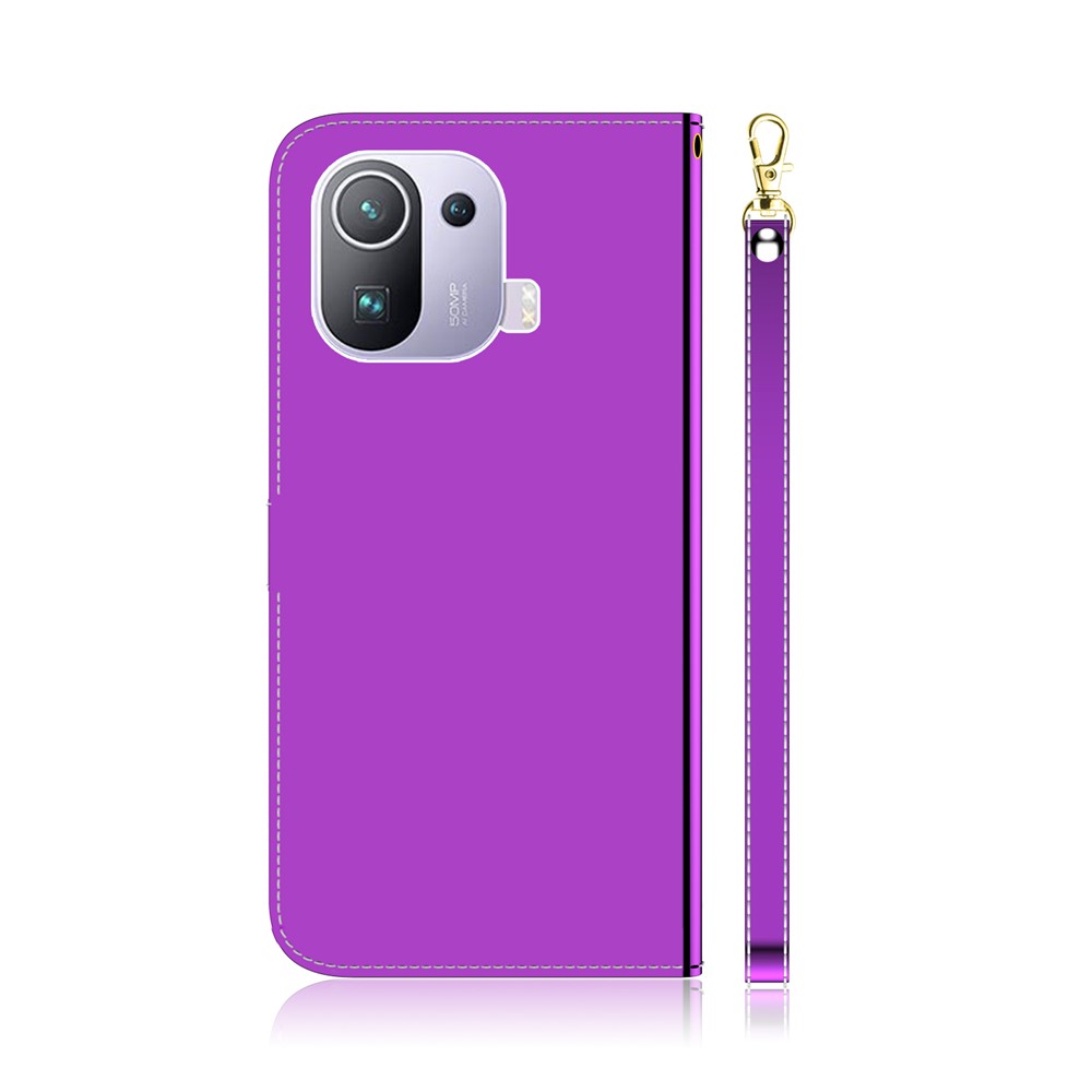 Mirror-like Surface Wallet Stand Leather Case for Xiaomi Mi 11 Pro - Purple-10