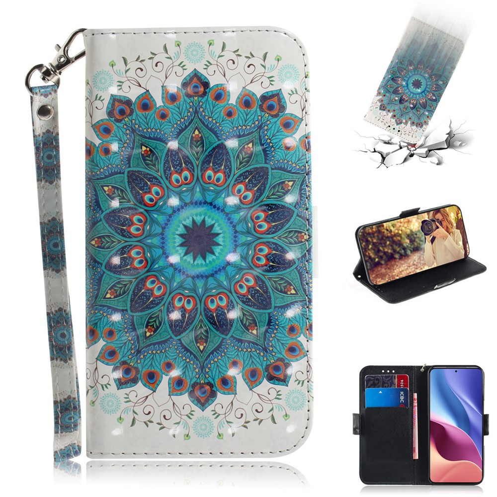 Étui De Téléphone De Portefeuille De Portefeuille De Portefeuille Pour Xiaomi Poco F3 / Mi 11i / REDMI K40 / K40 PRO / K40 PRO PLUS - Fleur De Mandala-8