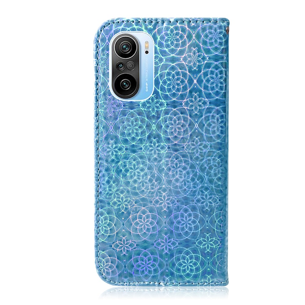 Flower Pattern Leather Stand Wallet Phone Case for Xiaomi Poco F3/Mi 11i/Redmi K40/K40 Pro/K40 Pro Plus - Blue-5