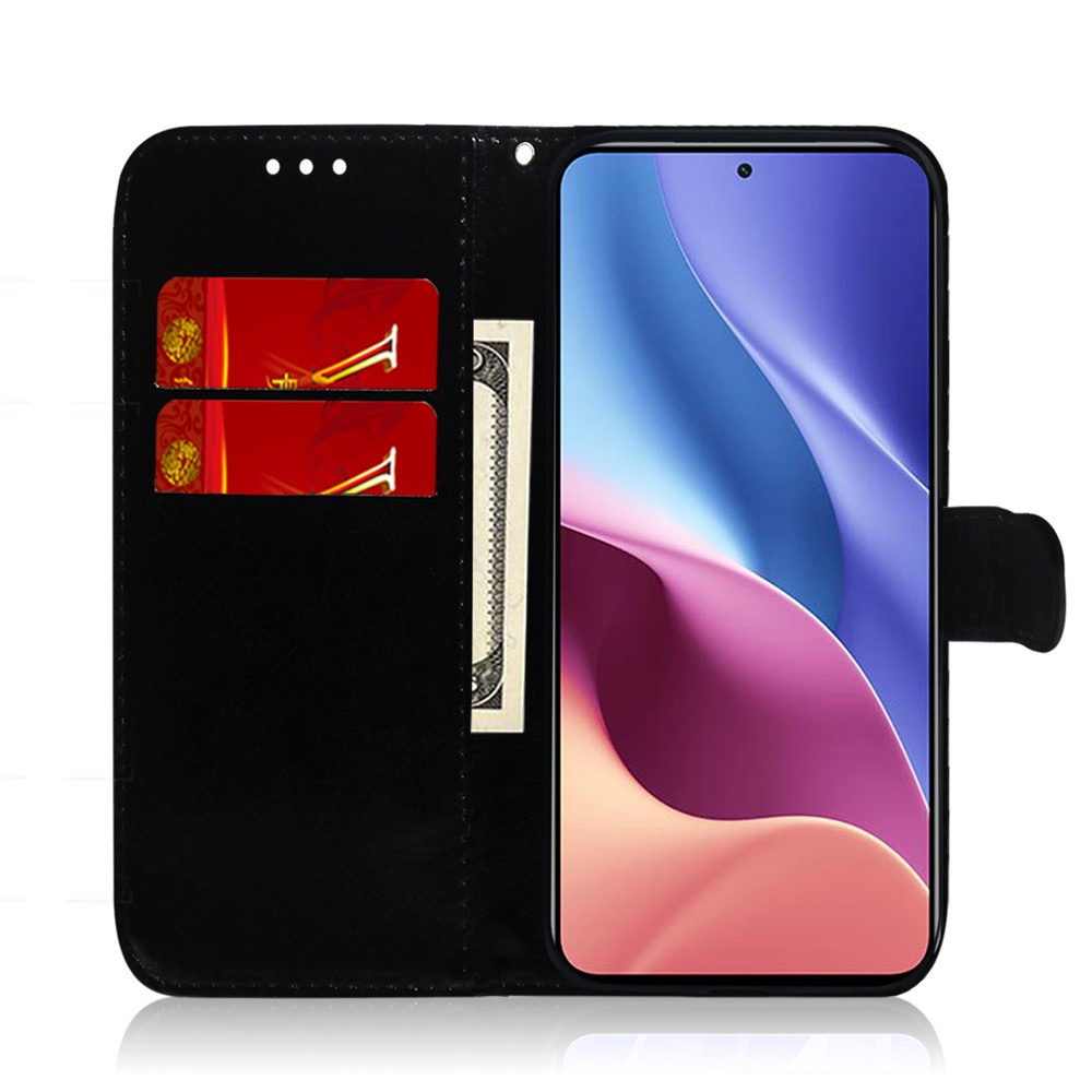 Flower Pattern Leather Stand Wallet Phone Case for Xiaomi Poco F3/Mi 11i/Redmi K40/K40 Pro/K40 Pro Plus - Blue-7