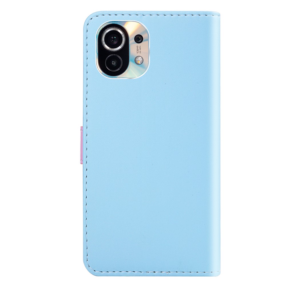 Three-color Splicing Protective Case Wallet Stand Leather Cover Shell for Xiaomi Mi 11 - Blue/Purple/Grey-5