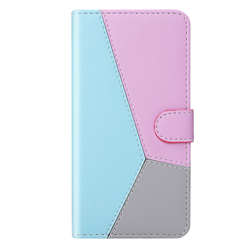 Caso Protector de la Billetera de Tapa de Cuero de Empalme de Tres Colores Para Xiaomi Redmi Nota 10 4g/nota 10s - Azul/púrpura/gris-4