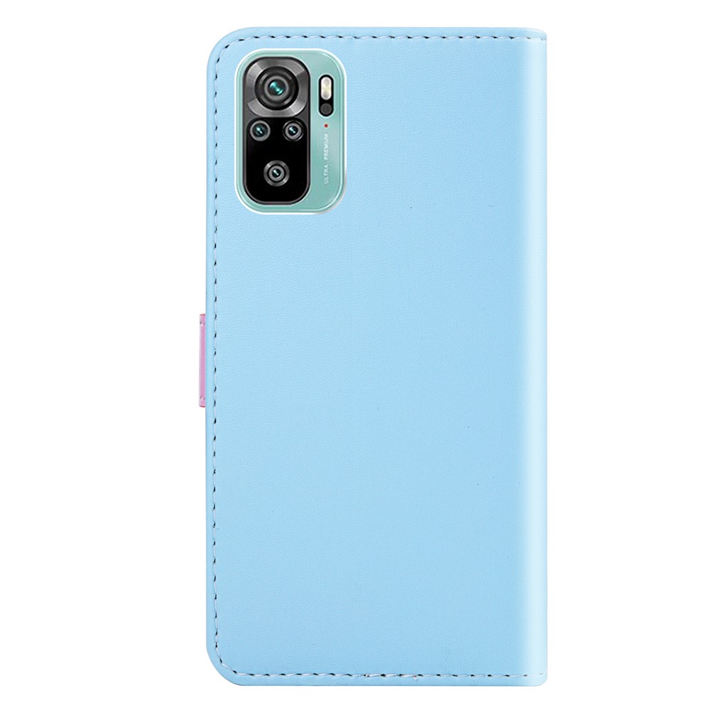 Three-color Splicing Leather Cover Wallet Stand Protective Case for Xiaomi Redmi Note 10 4G/Note 10S - Blue/Purple/Grey-5
