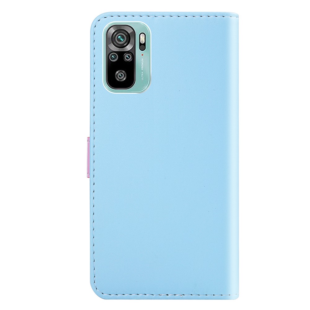 Caso Protector de la Billetera de Tapa de Cuero de Empalme de Tres Colores Para Xiaomi Redmi Nota 10 4g/nota 10s - Azul/púrpura/gris-5