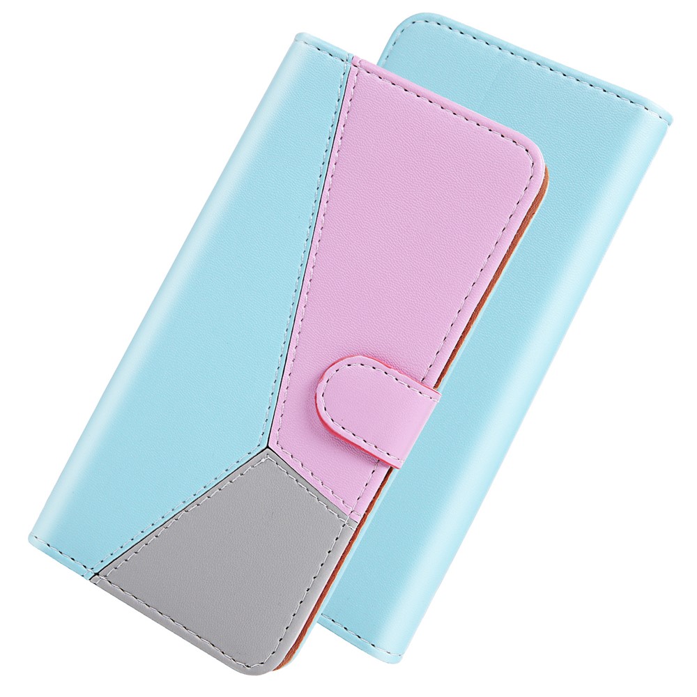 Caso Protector de la Billetera de Tapa de Cuero de Empalme de Tres Colores Para Xiaomi Redmi Nota 10 4g/nota 10s - Azul/púrpura/gris-7