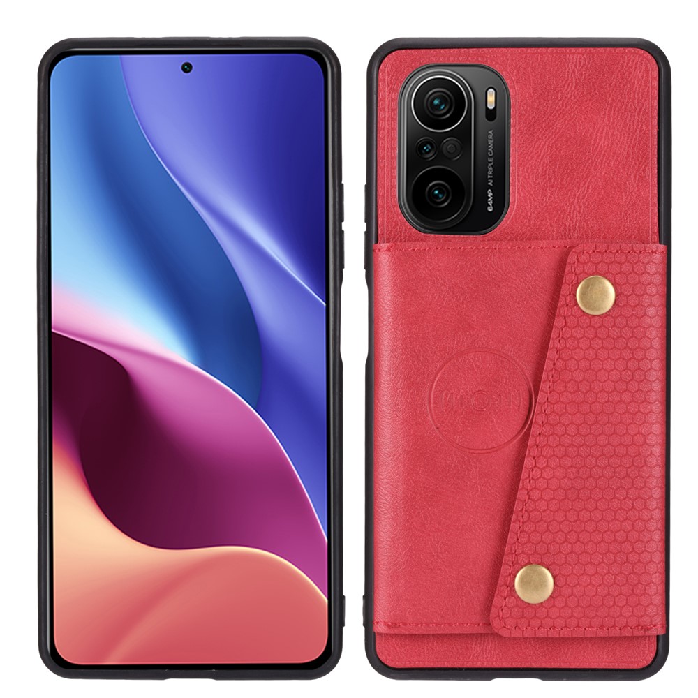 Built-in Magnetic Sheet Design PU Leather Coated TPU Shell Case with Card Slots Kickstand for Xiaomi Redmi K40/K40 Pro/Mi 11i/Poco F3 - Red-1