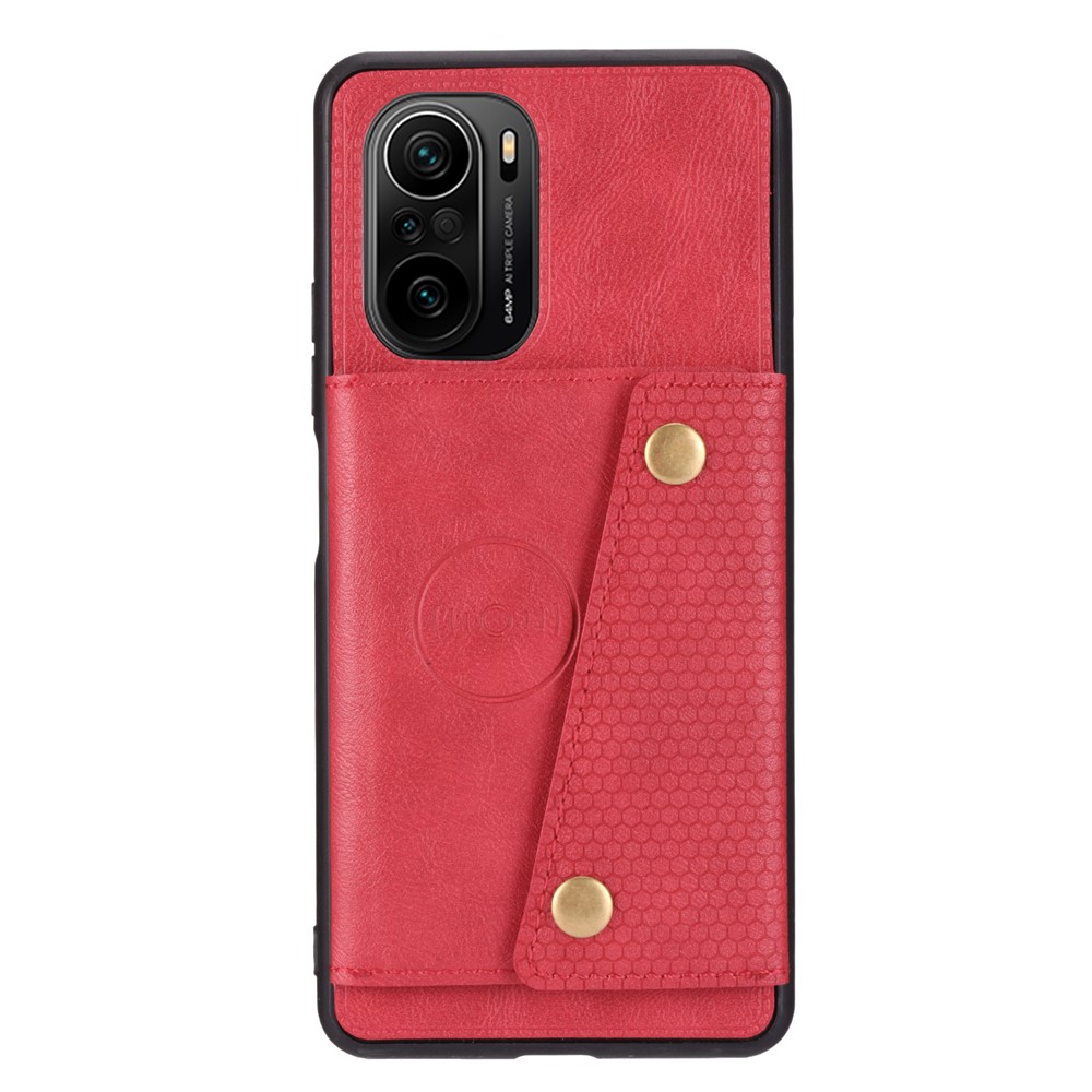 Built-in Magnetic Sheet Design PU Leather Coated TPU Shell Case with Card Slots Kickstand for Xiaomi Redmi K40/K40 Pro/Mi 11i/Poco F3 - Red-2