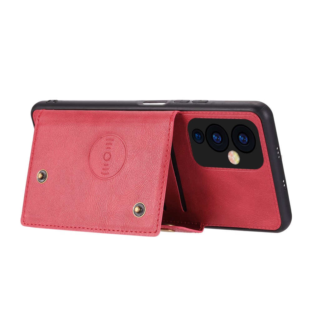 Built-in Magnetic Sheet Design PU Leather Coated TPU Shell Case with Card Slots Kickstand for Xiaomi Redmi K40/K40 Pro/Mi 11i/Poco F3 - Red-3