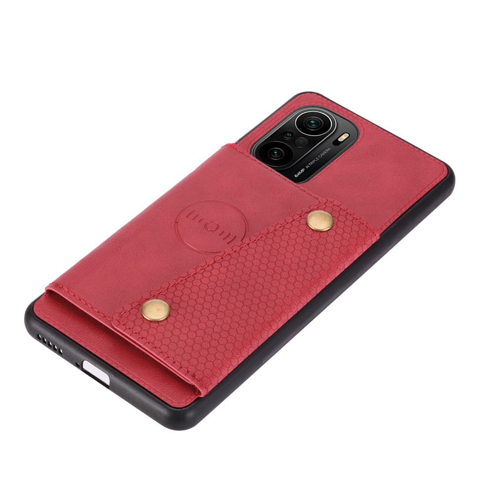Built-in Magnetic Sheet Design PU Leather Coated TPU Shell Case with Card Slots Kickstand for Xiaomi Redmi K40/K40 Pro/Mi 11i/Poco F3 - Red-4