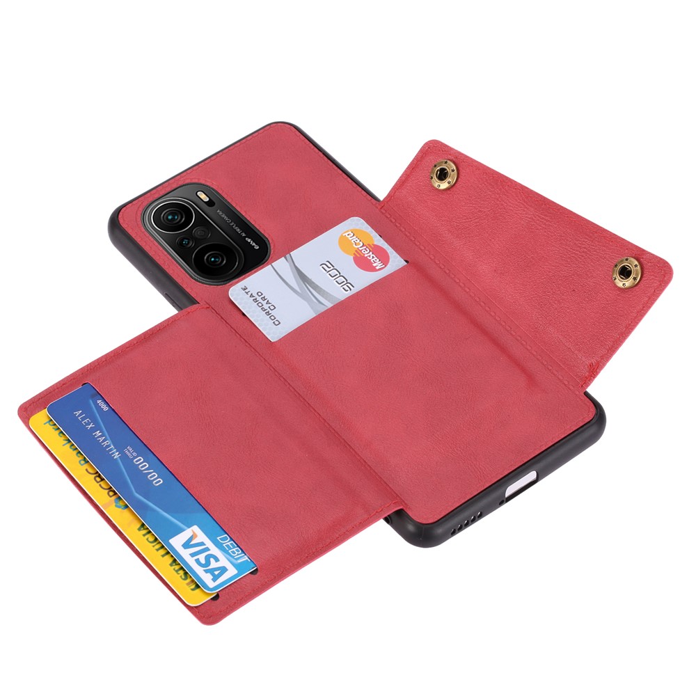Built-in Magnetic Sheet Design PU Leather Coated TPU Shell Case with Card Slots Kickstand for Xiaomi Redmi K40/K40 Pro/Mi 11i/Poco F3 - Red-6