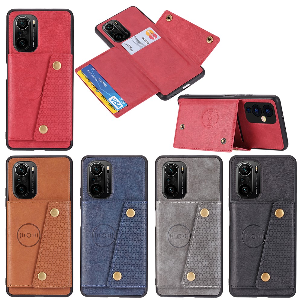 Built-in Magnetic Sheet Design PU Leather Coated TPU Shell Case with Card Slots Kickstand for Xiaomi Redmi K40/K40 Pro/Mi 11i/Poco F3 - Red-8