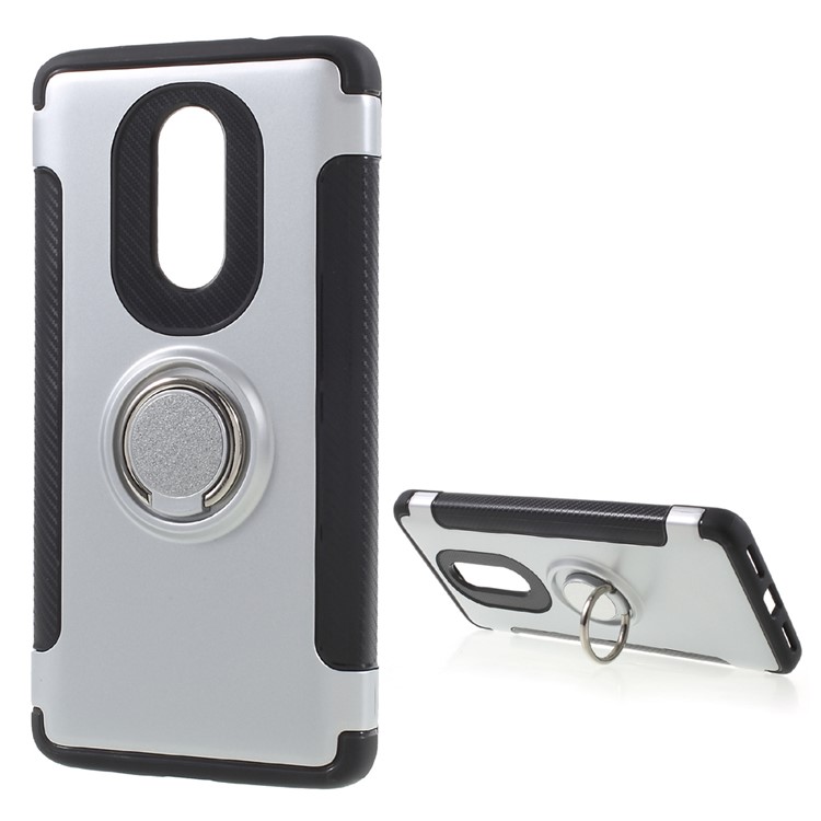 2-in-1 PC+TPU Carbon Fiber Texture Hybrid Kickstand Mobile Phone Accessory Case for Xiaomi Redmi Note 4X - Silver-1