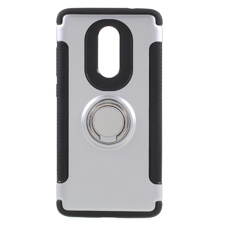 2-in-1 PC+TPU Carbon Fiber Texture Hybrid Kickstand Mobile Phone Accessory Case for Xiaomi Redmi Note 4X - Silver-2