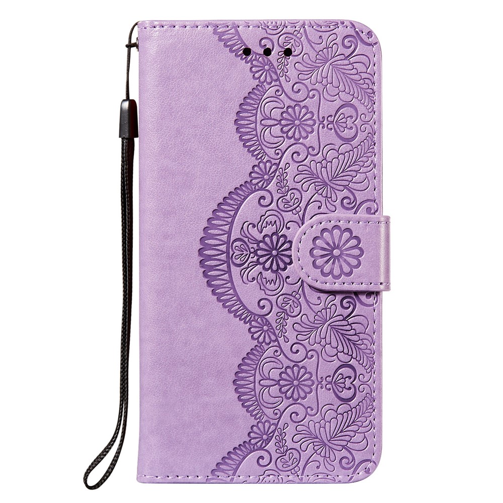 Imprint Flower Leather Wallet Stand Case for Xiaomi Mi 11 Lite 5G/4G - Purple-2