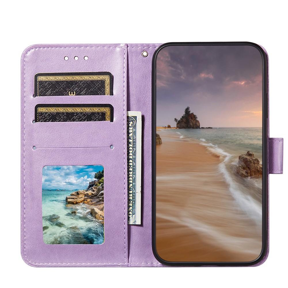 Imprint Flower Leather Wallet Stand Case for Xiaomi Mi 11 Lite 5G/4G - Purple-3