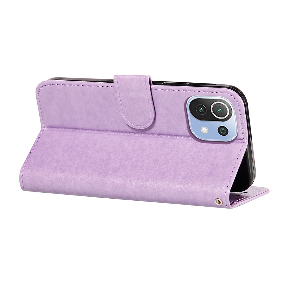 Imprint Flower Leather Wallet Stand Case for Xiaomi Mi 11 Lite 5G/4G - Purple-5