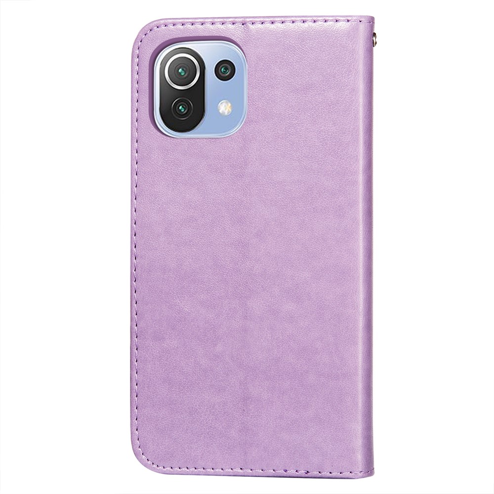 Imprint Flower Leather Wallet Stand Case for Xiaomi Mi 11 Lite 5G/4G - Purple-6
