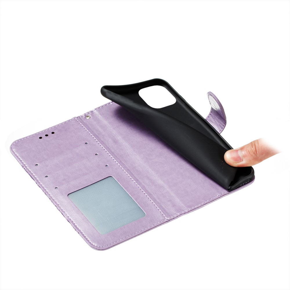 Imprint Flower Leather Wallet Stand Case for Xiaomi Mi 11 Lite 5G/4G - Purple-8