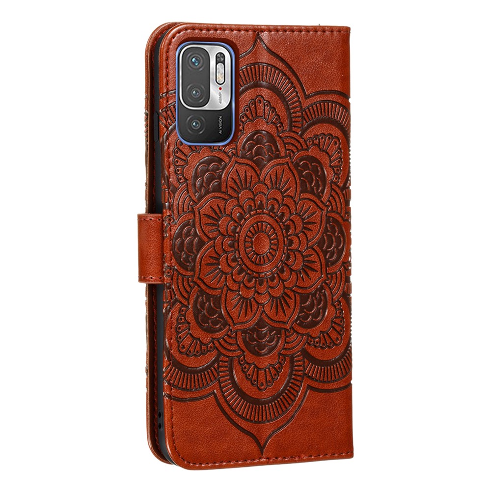 Imprint Mandala Flower Pattern Stand Leather Case for Xiaomi Redmi Note 10 5G - Brown-3
