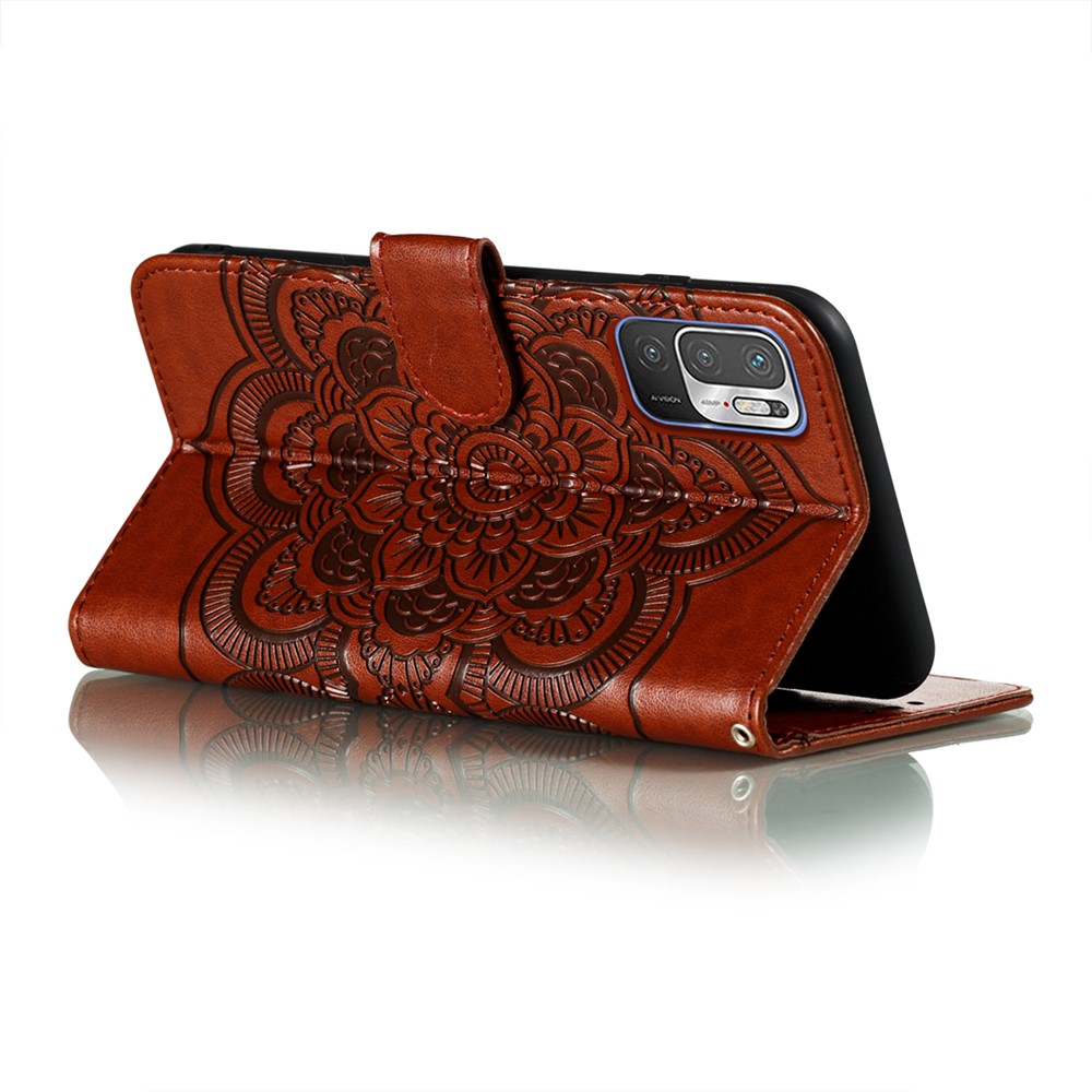 Imprint Mandala Flower Pattern Stand Leather Case for Xiaomi Redmi Note 10 5G - Brown-4
