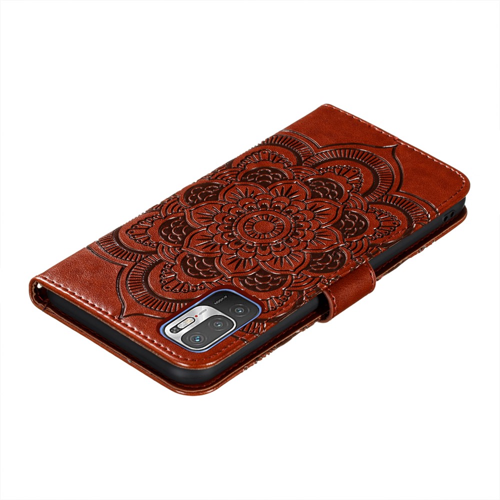 Imprint Mandala Flower Pattern Stand Leather Case for Xiaomi Redmi Note 10 5G - Brown-6