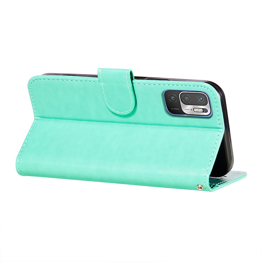 Dual-sided Magnetic Clasp Leather Wallet Stand Phone Case Shell for Xiaomi Redmi Note 10 5G - Green-5