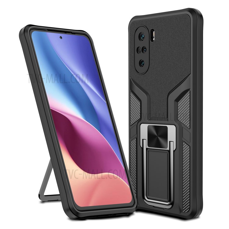 Quality PC + TPU Hybrid Kickstand Case Cover (Built-in Magnetic Metal Sheet) for Xiaomi Redmi K40 / Redmi K40 Pro / Poco F3 / Mi 11i - Black-1