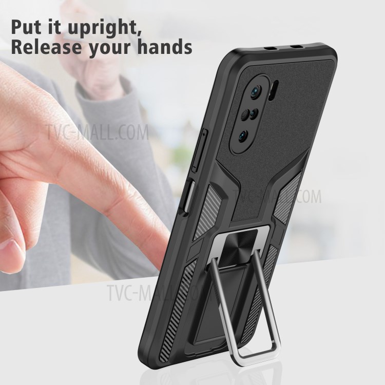 Quality PC + TPU Hybrid Kickstand Case Cover (Built-in Magnetic Metal Sheet) for Xiaomi Redmi K40 / Redmi K40 Pro / Poco F3 / Mi 11i - Black-6