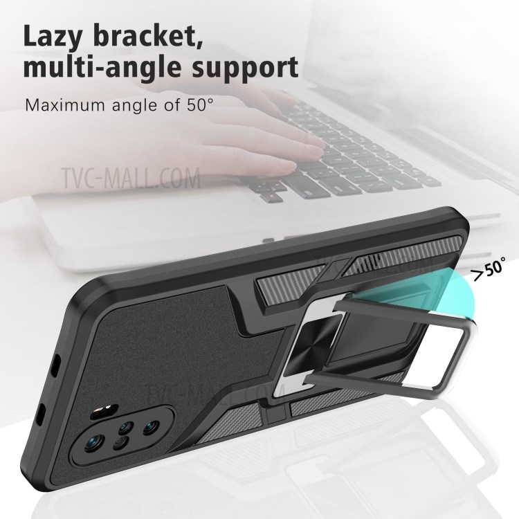 Quality PC + TPU Hybrid Kickstand Case Cover (Built-in Magnetic Metal Sheet) for Xiaomi Redmi K40 / Redmi K40 Pro / Poco F3 / Mi 11i - Black-7