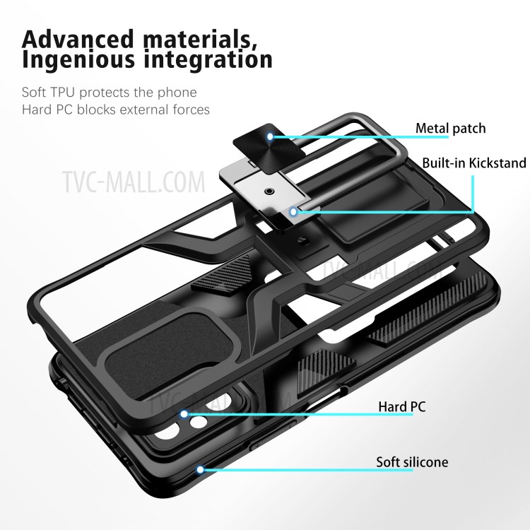 Quality PC + TPU Hybrid Kickstand Case Cover (Built-in Magnetic Metal Sheet) for Xiaomi Redmi Note 10 Pro - Black-3