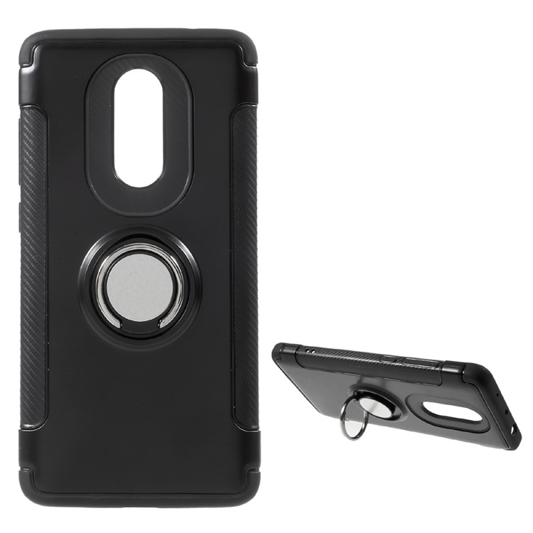 2-in-1 Carbon Fiber Texture (PC+TPU) Hybrid Kickstand Mobile Phone Case for Xiaomi Redmi Note 4 - Black-1