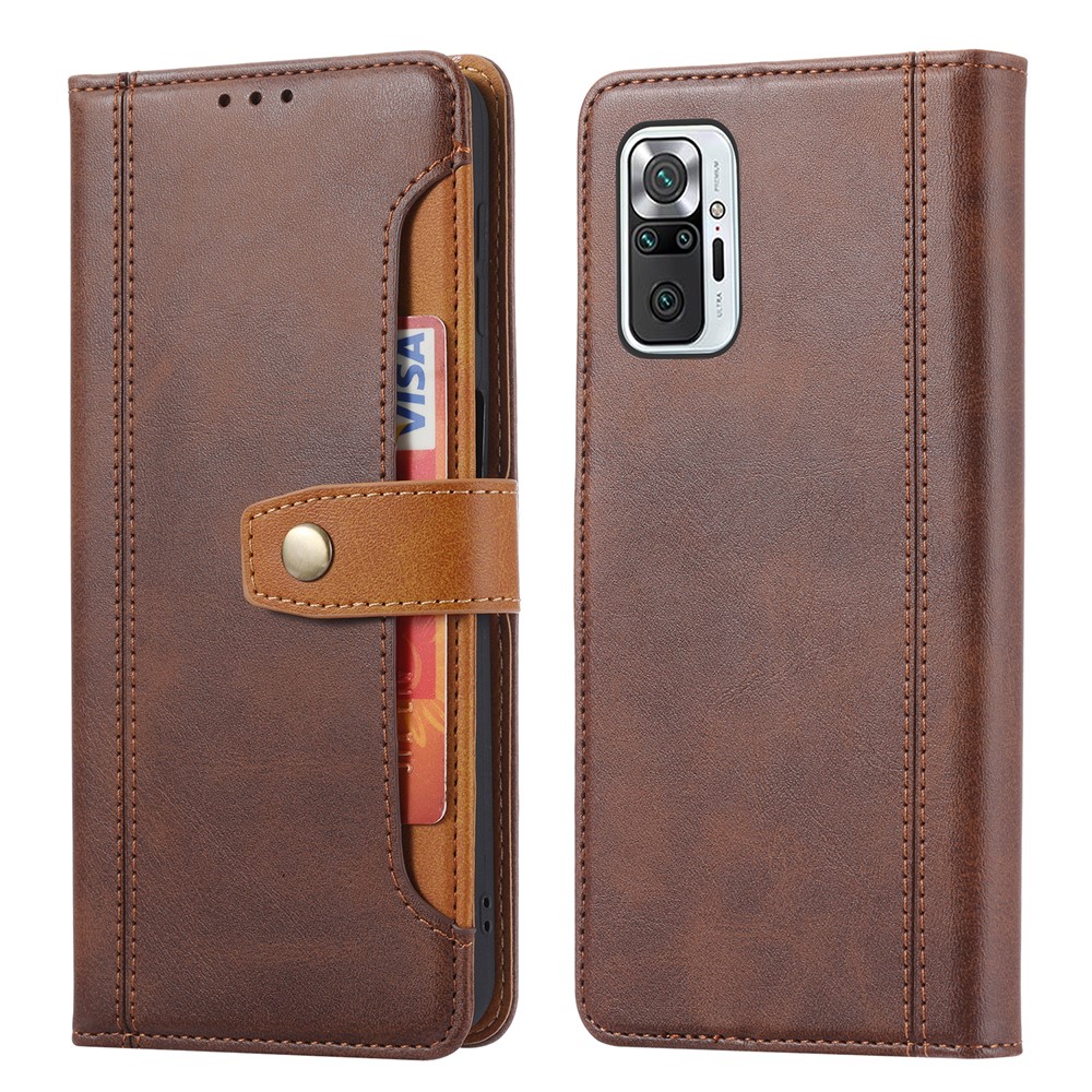 Card Slots Kickstand PU Leather Coated TPU Case for Xiaomi Redmi Note 10 4G/Note 10S - Brown-1