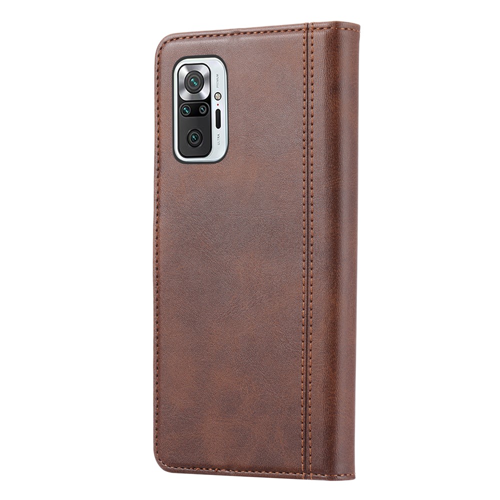 Card Slots Kickstand PU Leather Coated TPU Case for Xiaomi Redmi Note 10 4G/Note 10S - Brown-3