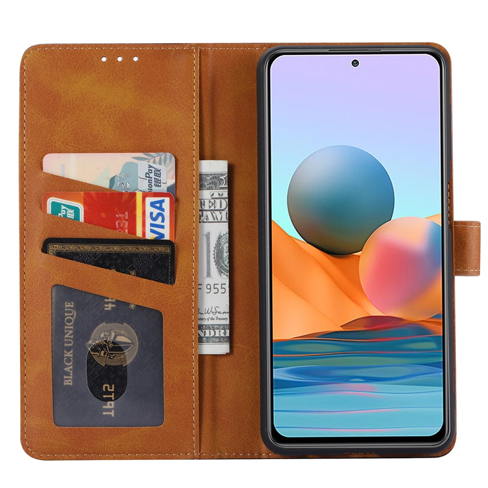 Card Slots Kickstand PU Leather Coated TPU Case for Xiaomi Redmi Note 10 4G/Note 10S - Brown-5