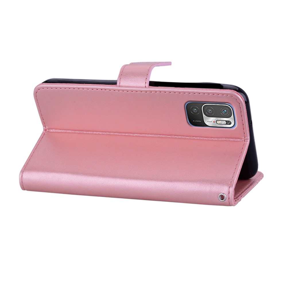 Imprint Flower Owl Pattern Stand Phone Leather Wallet Cover for Xiaomi Redmi Note 10 5G - Rose Gold-2