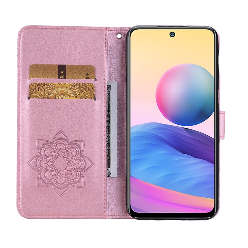 Imprint Flower Owl Pattern Stand Phone Leather Wallet Cover for Xiaomi Redmi Note 10 5G - Rose Gold-3