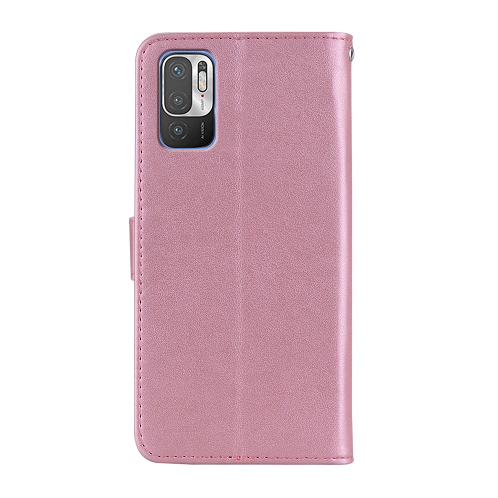 Imprint Flower Owl Pattern Stand Phone Leather Wallet Cover for Xiaomi Redmi Note 10 5G - Rose Gold-5
