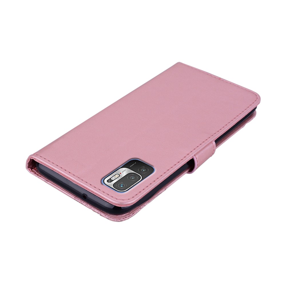 Imprint Flower Owl Pattern Stand Phone Leather Wallet Cover for Xiaomi Redmi Note 10 5G - Rose Gold-6